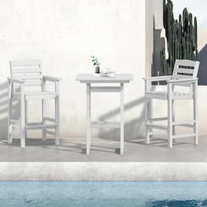 3-Pieces HDPE Plastic Square 46 in. Outdoor Bar Set in White