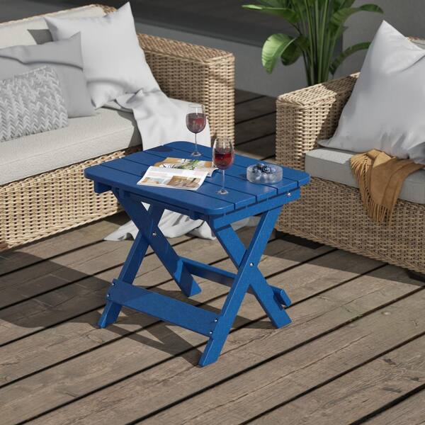 Navy Blue HDPE Weather Resistant Outdoor Side Table Foldable