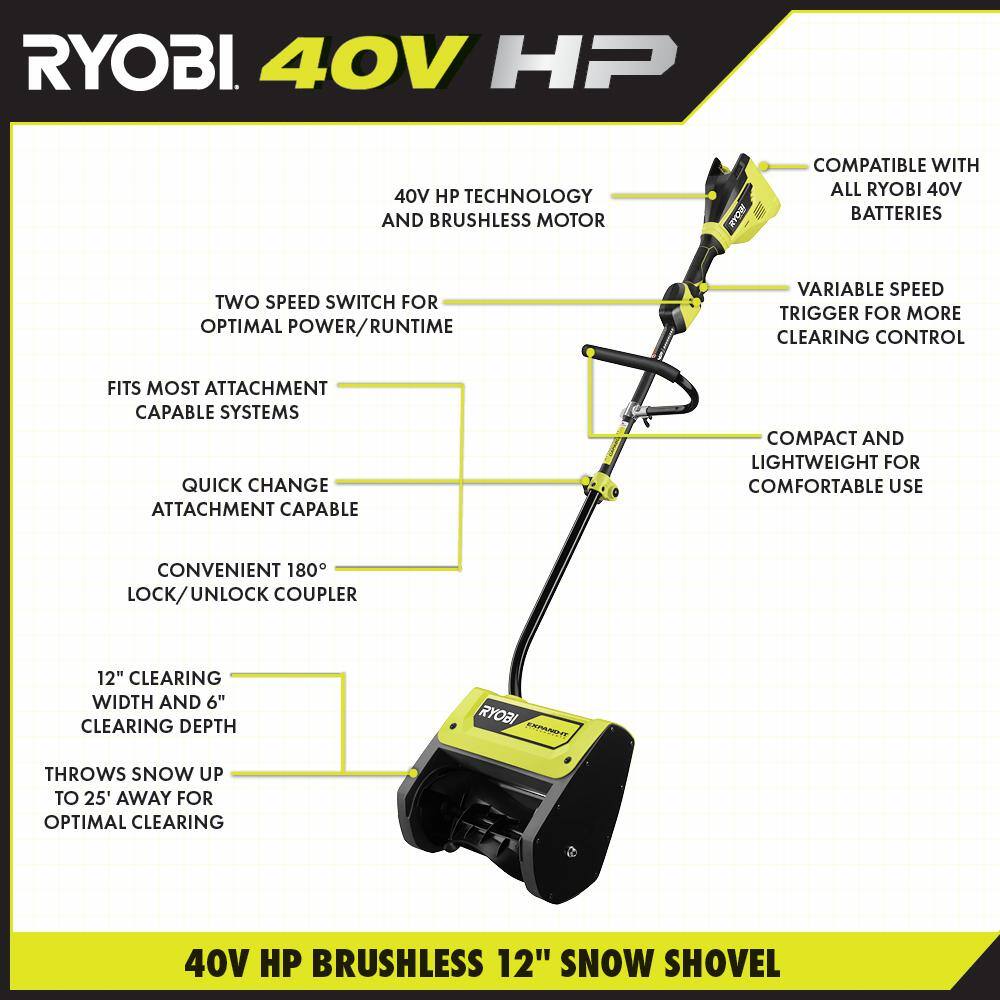 RYOBI RY408120VNM 40V HP Brushless 12 In. Cordless Electric Snow Shovel