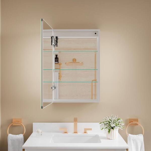 Jensen Cosmetic Boxes 30.25-in x 8.75-in Surface Mount Stainless Steel Mirrored Medicine Cabinet
