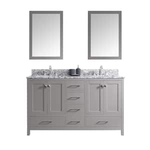 Caroline Madison 60 in. W Bath Vanity in Cashmere Gray with Granite Vanity Top in Arctic White with Sq. Basin and Mirror