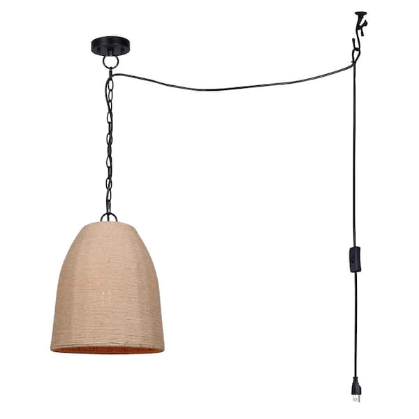 Malmo 60-Watt 1-Light Matte Black Casual Pendant with Rope Rope Shade