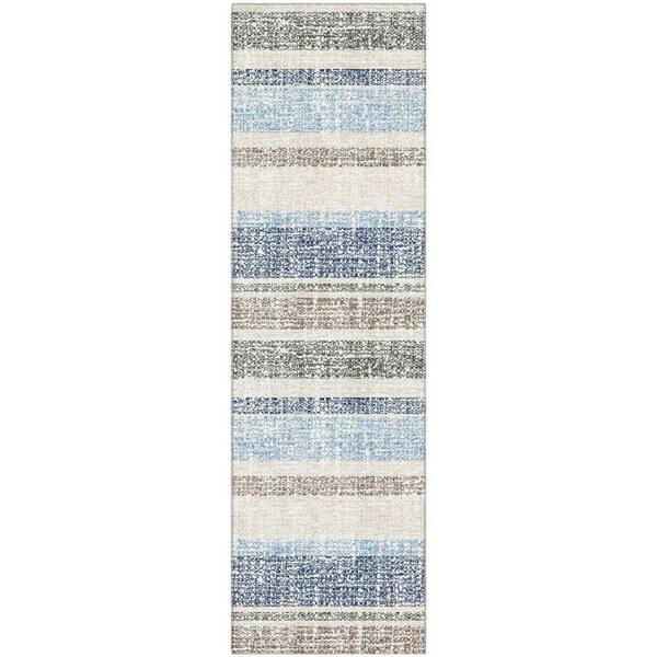 Mayfield Premium Machine Washable Abstract AMF2122 Navy 2 ft. x 7 ft. Runner Rug