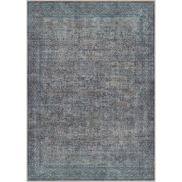 Asha Juliette Vintage Oriental Botanical Blue 3 ft. 11 in. x 5 ft. 3 in. Machine Washable Area Rug