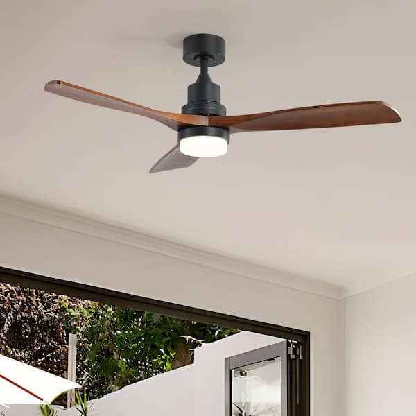 52 in. Integrated LED Indoor/Outdoor Black Ceiling Fan with Light Kit and Remote Control