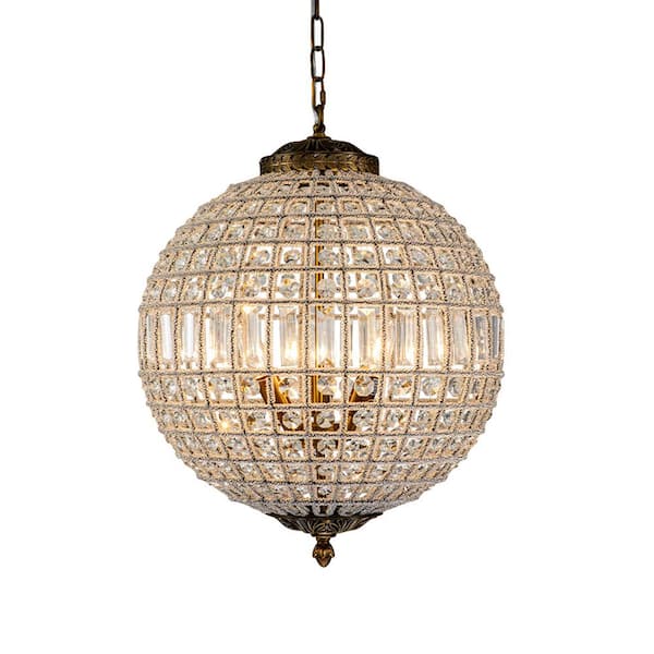 Allenglade 8-Light 31.5 in. Unique Antique Brass Globe Chandelier with Crystal Accents