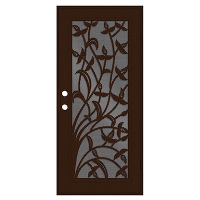 Yale 30 in. x 80 in. Left Hand/Outswing Copper Aluminum Security Door with Black Perforated Metal Screen