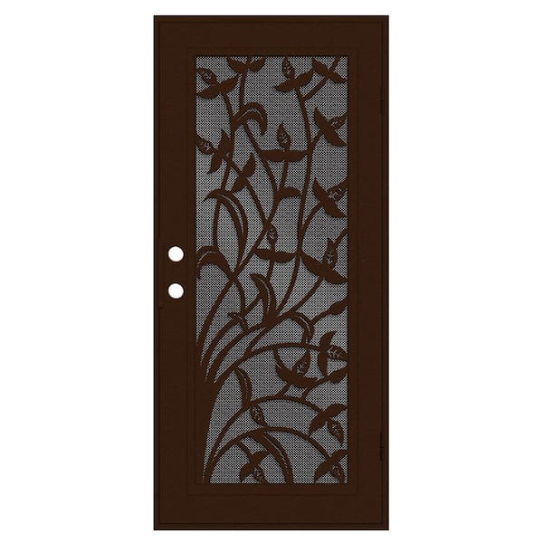 Unique Home Designs Yale 32 in. x 80 in. Left Hand/Outswing Copper Aluminum Security Door with Black Perforated Metal Screen