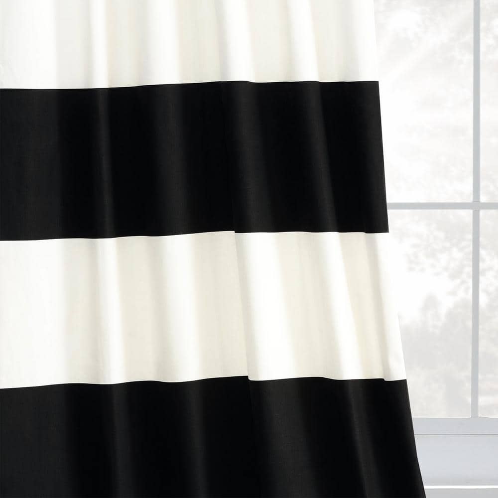 Elegant Onyx Black & Off-White Cotton Room-Darkening Curtain - 50" x 96"