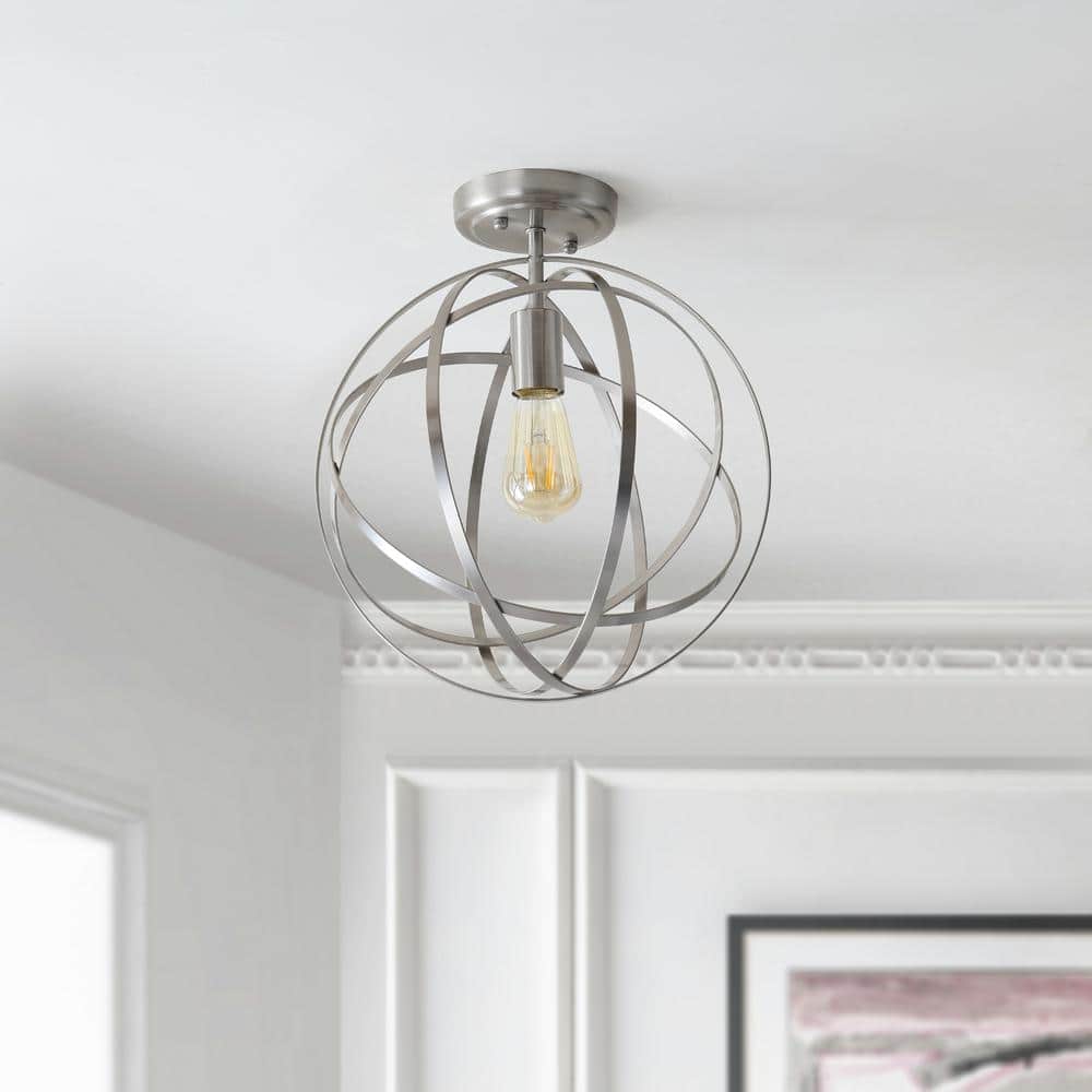 Contemporary Nickel Globe LED Flush Mount Pendant 13"