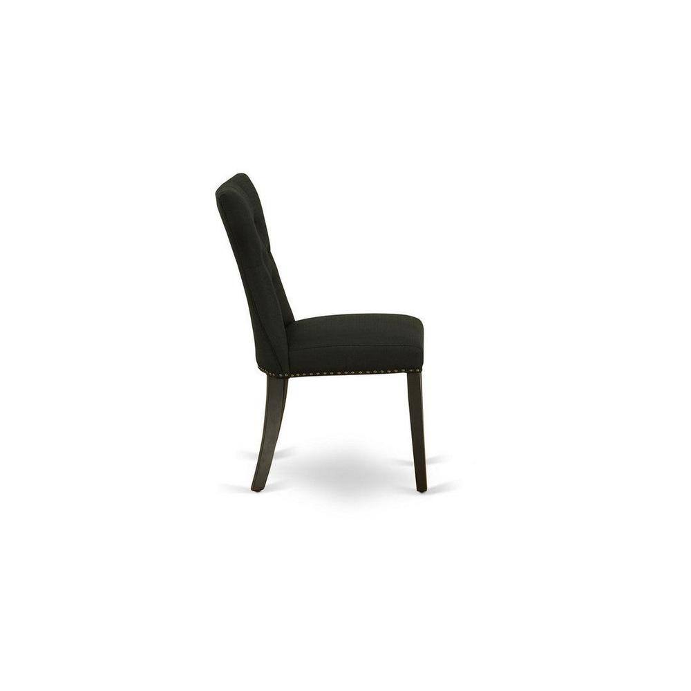 Elegant Wire-Brushed Black 5-Piece Round Dining Set with Linen Fabric Chairs