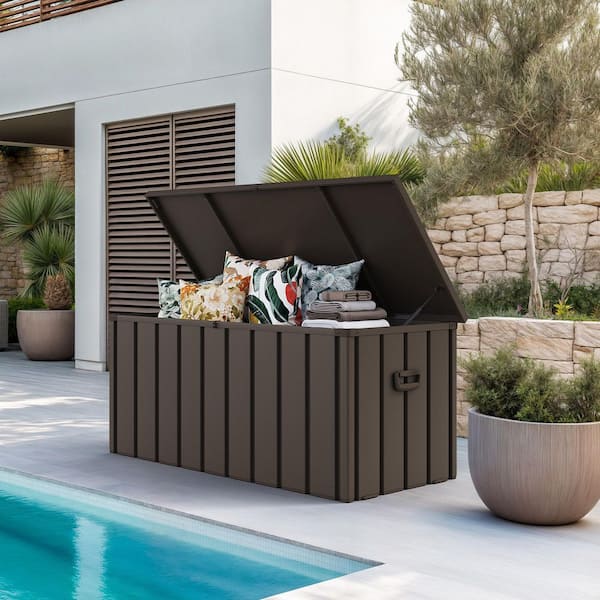 Outdoor Deck Box 100 Gallon Waterproof Lockable Storage Box Container with Lid Deck Box, Brown