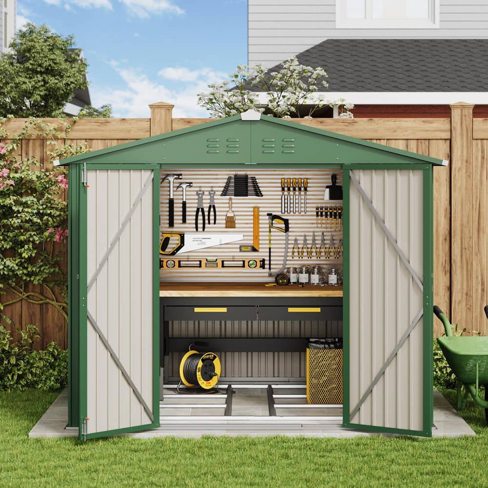 Lofka 8 ft. W x 6 ft. D Green Outdoor Storage Metal Shed with