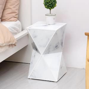 End Table Glass White Nightstand Marble Table for Bedroom Living Room