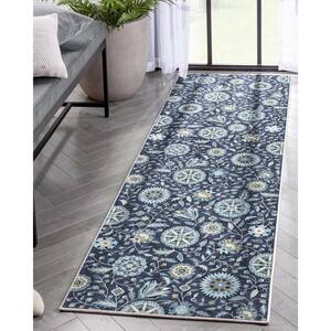 Blue 2 ft. 3 in. x 7 ft. 3 in. Runner Flat-Weave Kings Court Charlotte Transitional Floral Area Rug