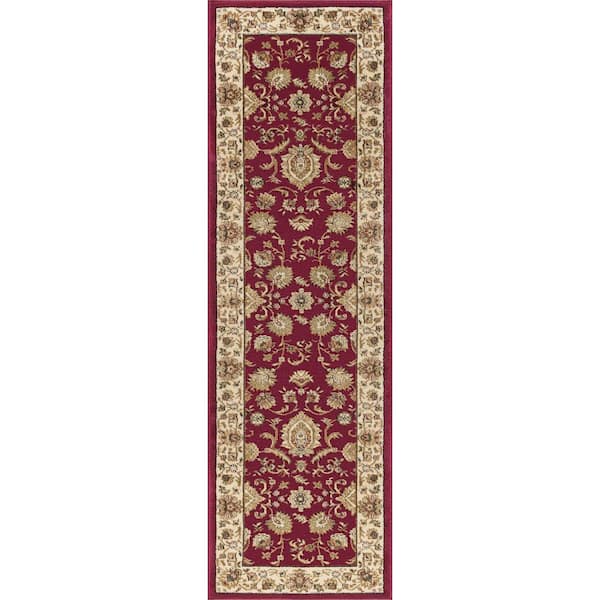 Tayse Rugs Sensation Border Red 2 ft. x 8 ft. Indoor Runner Rug