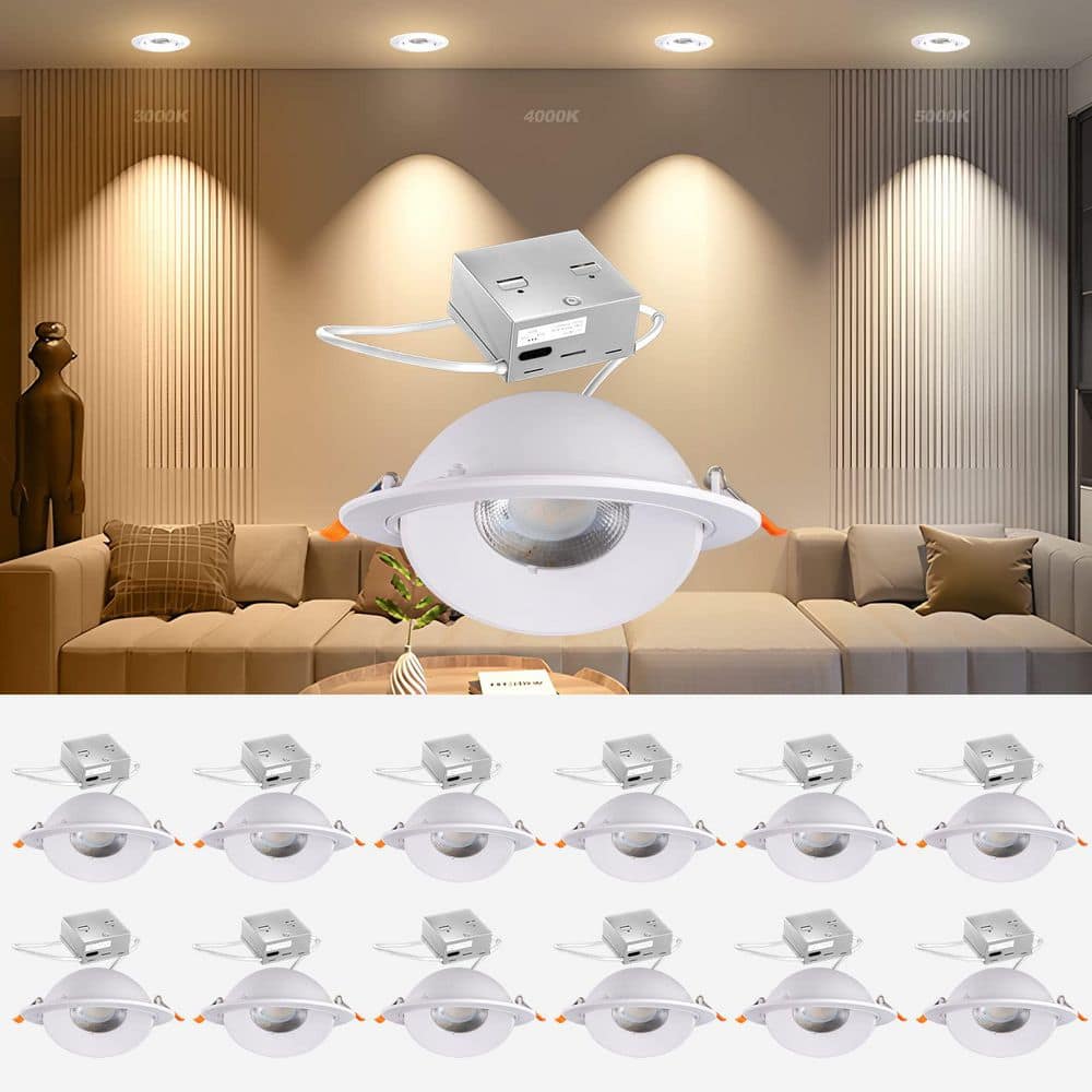 12 Pack 6 Inch Gimbal LED Recessed Light and LED Downlight, 3 Color Adjusta