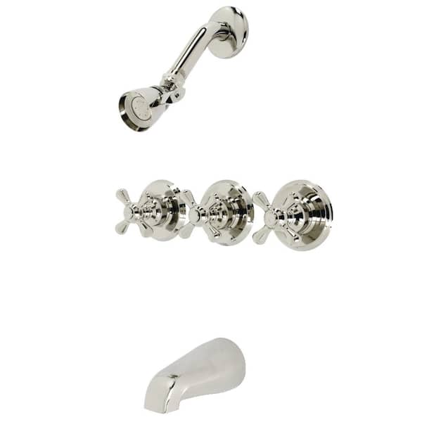 Kingston Brass Victorian Triple Handle 1-Spray Tub and Shower Faucet 2 GPM with Corrosion Resistant in Polished Nickel