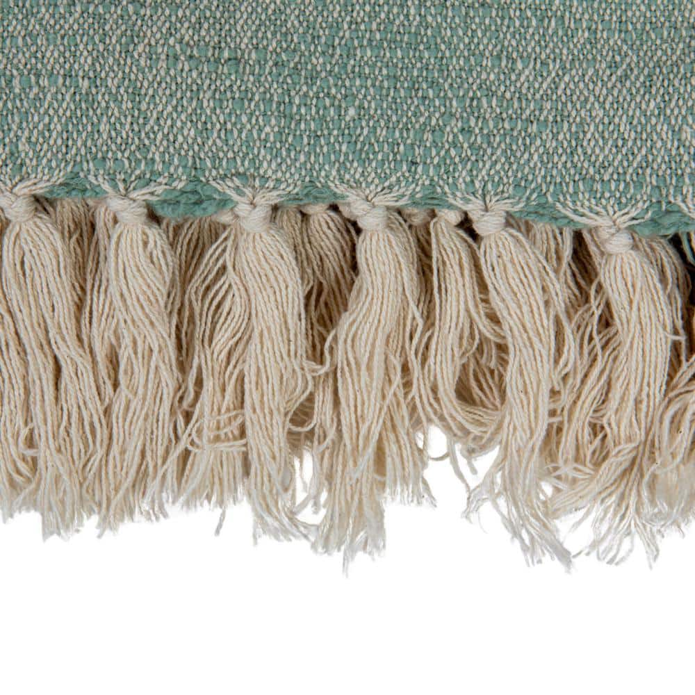 Blue and Cream Striped Cotton Throw with Fringe