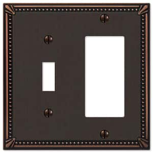 Imperial Bead 2 Gang 1-Toggle and 1-Rocker Metal Wall Plate - Aged Bronze