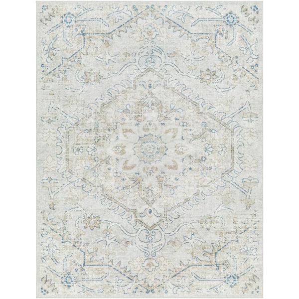 Livabliss Hera Cream Medallion 5 ft. x 7 ft. Indoor Machine-Washable  Area Rug