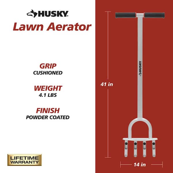 41 in. Manual Lawn Aerator with 4 Prongs and Large Stepper, Heavy-Duty Garden Lawn Aerator Tool