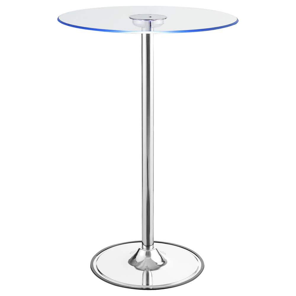 Round Clear Glass Extendable Bar Height Table with Chrome Base