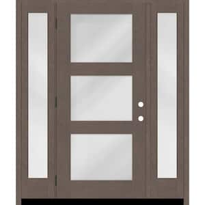 Regency 68 in. x 80 in. Modern 3-Lite Equal Clear Glass RHOS Ashwood Mahogany Fiberglass Prehung Front Door DB 14 in. SL