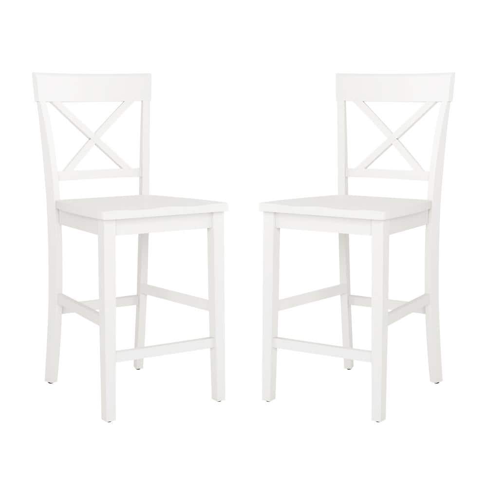 White Wood X-Back Counter Height Bar Stools Set of 2