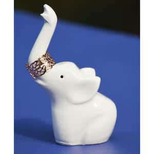 4 in. H White, Aluminum Decorative Elephant Ring Holder