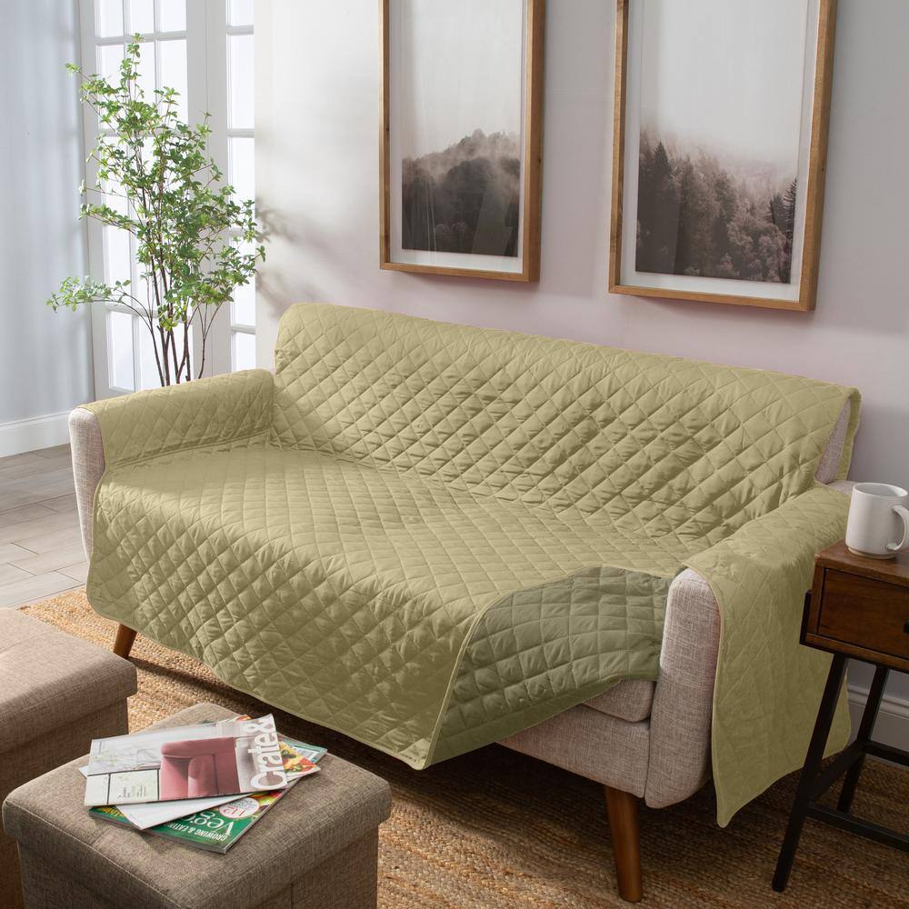 Sage and Olive Reversible Quilted Sofa Protector