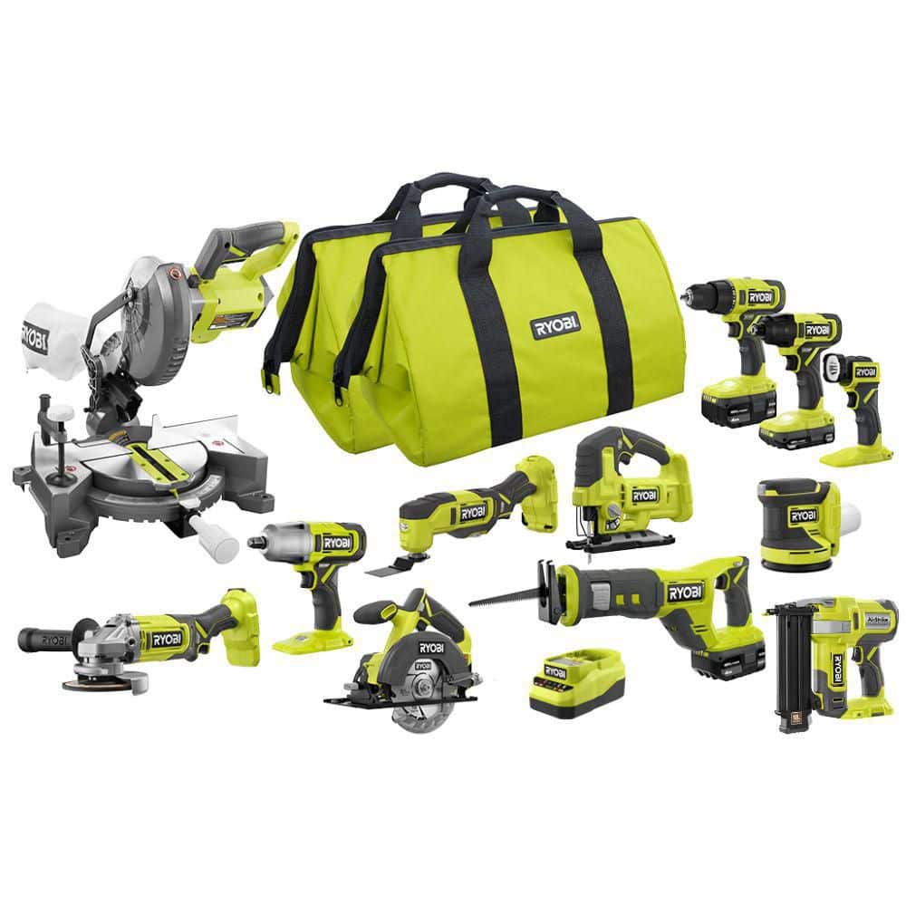 RYOBI ONE+ 18V Cordless 12-Tool Combo Kit with (1) 1.5 Ah Battery and (2) 4.0 Ah Batteries and Charger PCL2200K3N