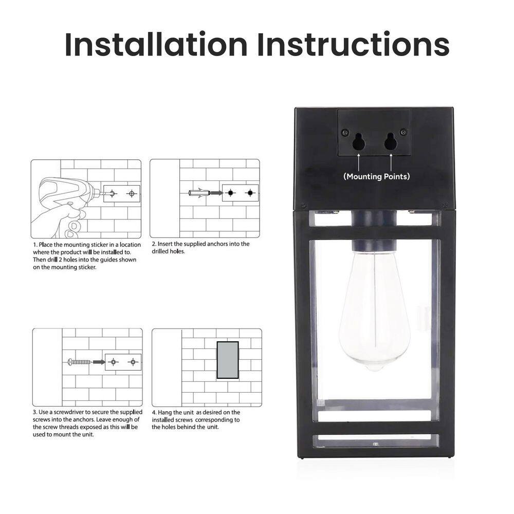 Black Solar LED Wall Lantern with Clear Panels