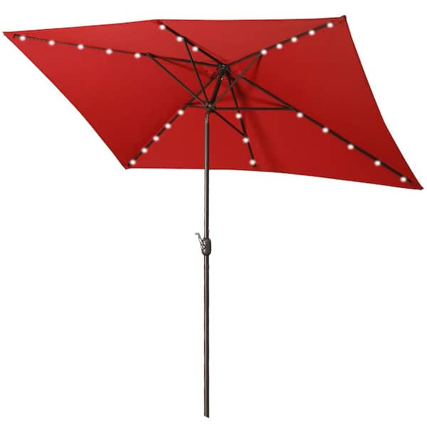 Unbranded 10 ft. Aluminum Outdoor Patio Market Umbrella with Solar LED Lights in Red
