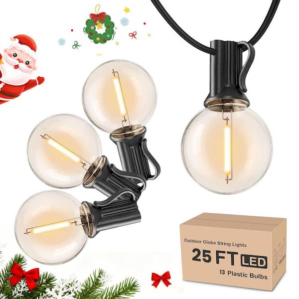 G40 13-Light 25 ft. Indoor/Outdoor Plug-In LED Globe String-Light Shatterproof Waterproof for Porch Bistro Backyard