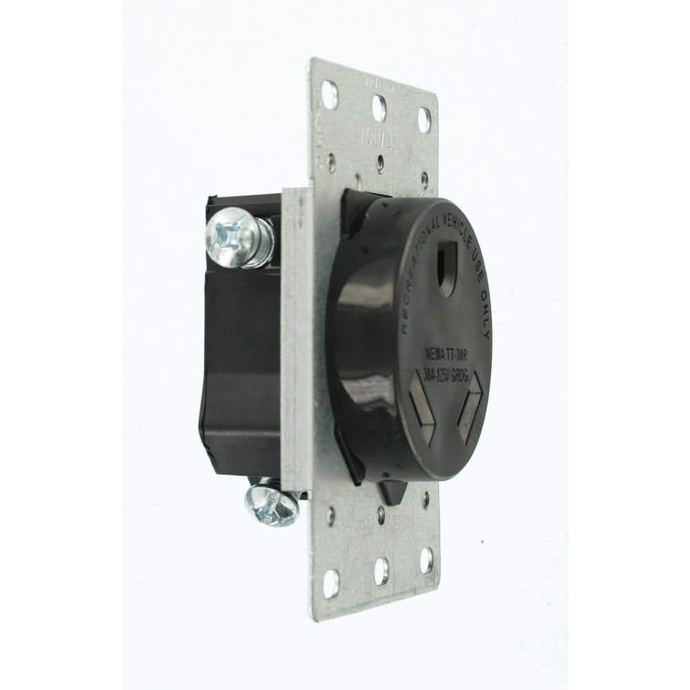 Black Industrial Grade 30 Amp Flush Mount Outlet with Wall Plate