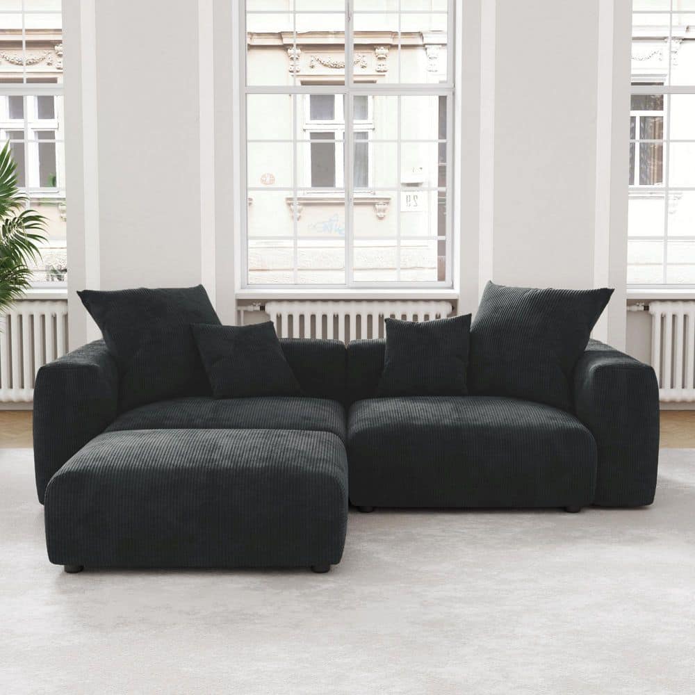 Modern 102 in. Square Arm Corduroy Modular L-Shaped Oversized Floor Sofa Couch with Ottoman for Living Room in Black price history on PriceWatchPro