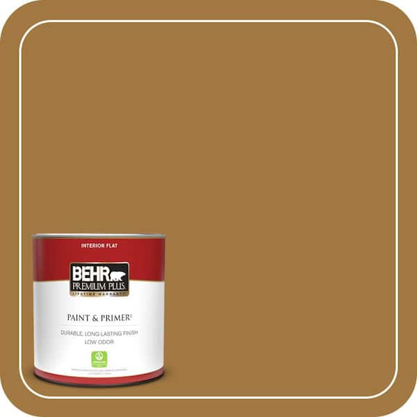 BEHR PREMIUM PLUS 1 qt. #310F-6 Goldenrod Tea Flat Low Odor Interior Paint & Primer