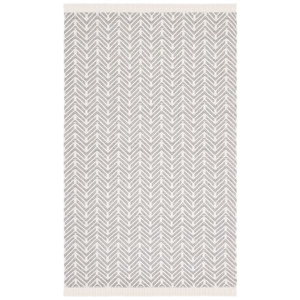 Natura 8 ft. x 10 ft. Ivory/Gray Monochrome Herringbone Area Rug