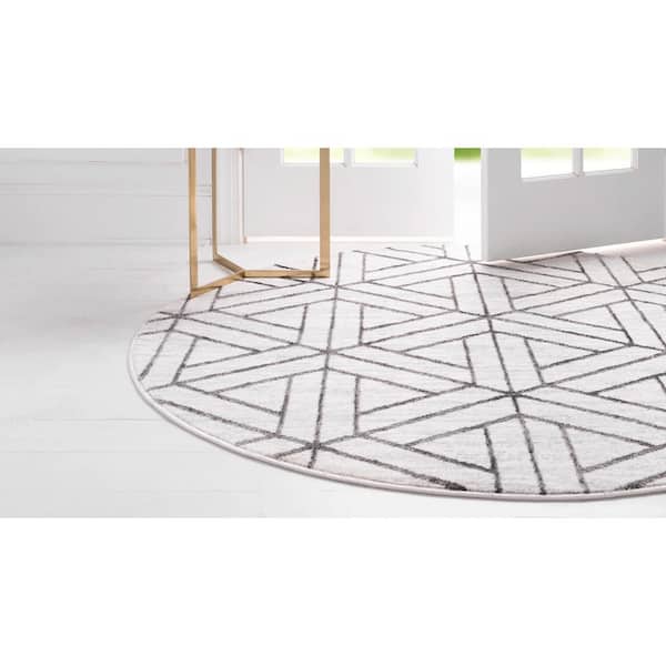 Matrix Trellis Motif White 8 ft. x 8 ft. Round Area Rug