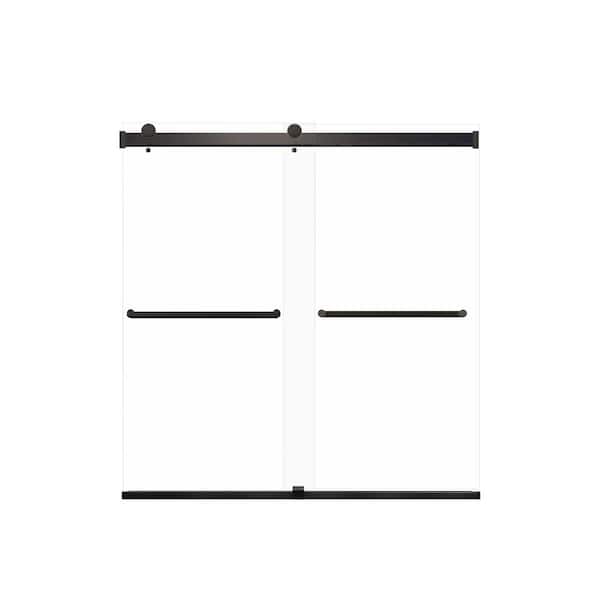 Transolid Brianna 60 in. W x 62 in. H Sliding Frameless Shower Door in Matte Black with Clear Glass