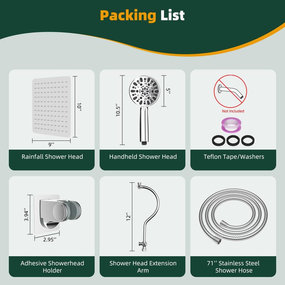 Chrome Dual Shower Head with Adjustable Height and 7-Spray Settings