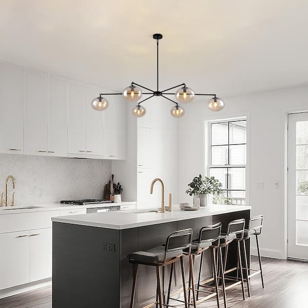 32 in. 7-Light Modern Gold copper color Dew Drop Molecule large Chandelier with Round Glass Shades