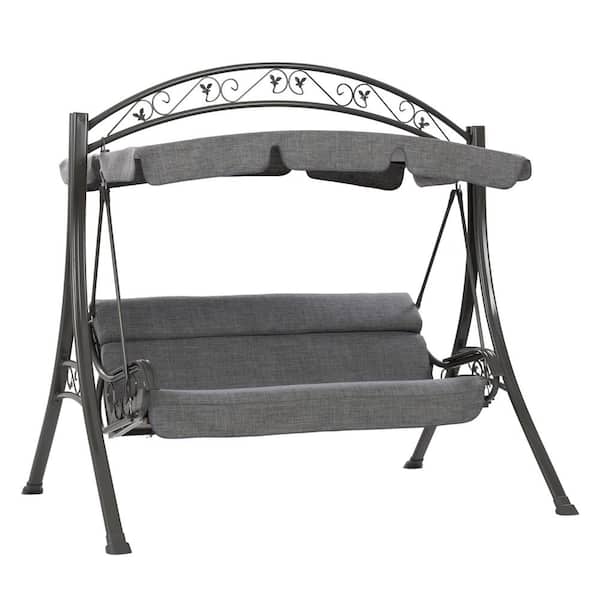 CorLiving Nantucket Patio Swing with Arched Canopy in Textured Gray PNT