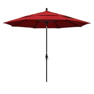 11 ft. Fiberglass Collar Tilt Double Vented Patio Umbrella in Red Olefin