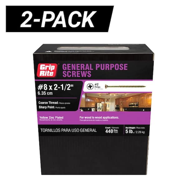 2-Pack #8 x 2-1/2 in. #2 Phillips Bugle Head Coarse Thread Wood Screws (5 lb. Box / 880-Piece)