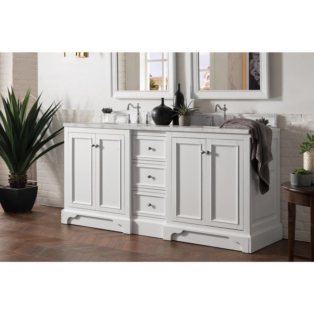 De Soto 73.3 in. W x 23.5 in. D x 36.3 in. H Double Bathroom Vanity in Bright White with Victorian Silver Quartz Top price history on PriceWatchPro