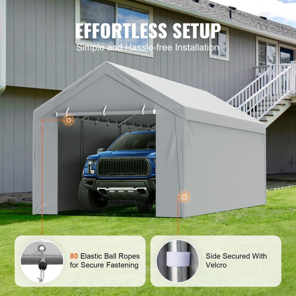 Gray 10' x 20' PE Plastic Carport Replacement Canopy Cover