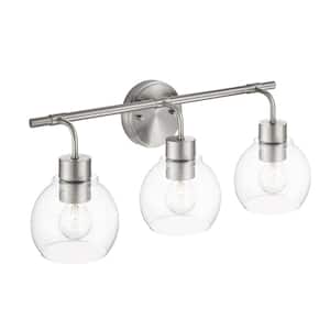 22.25 in. 3-light Brushed Nickel Modern Indoor Vanity Light with Globe Glass Shades