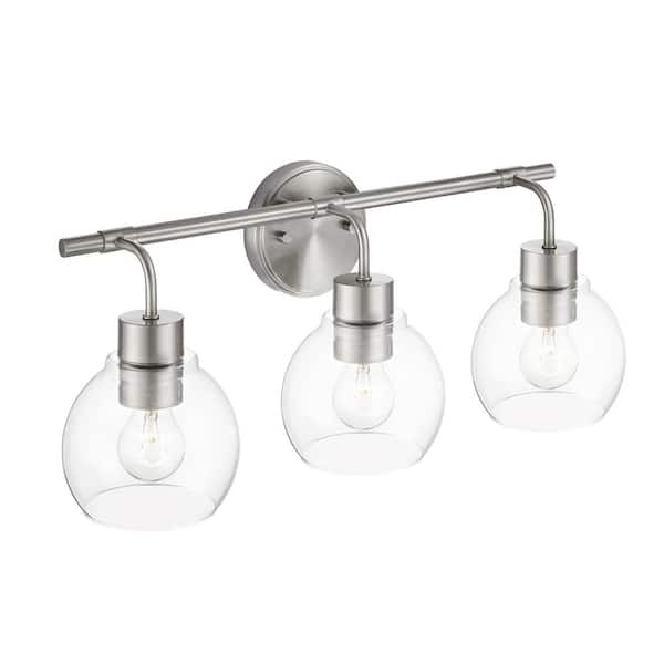 KAWOTI 22.25 in. 3-light Brushed Nickel Modern Indoor Vanity Light with Globe Glass Shades